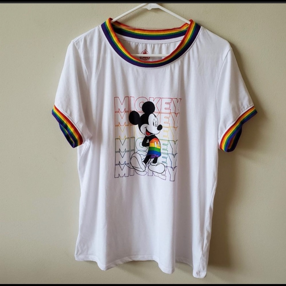 Disney Parks Mens Mickey Mouse Rainbow Pride Tee